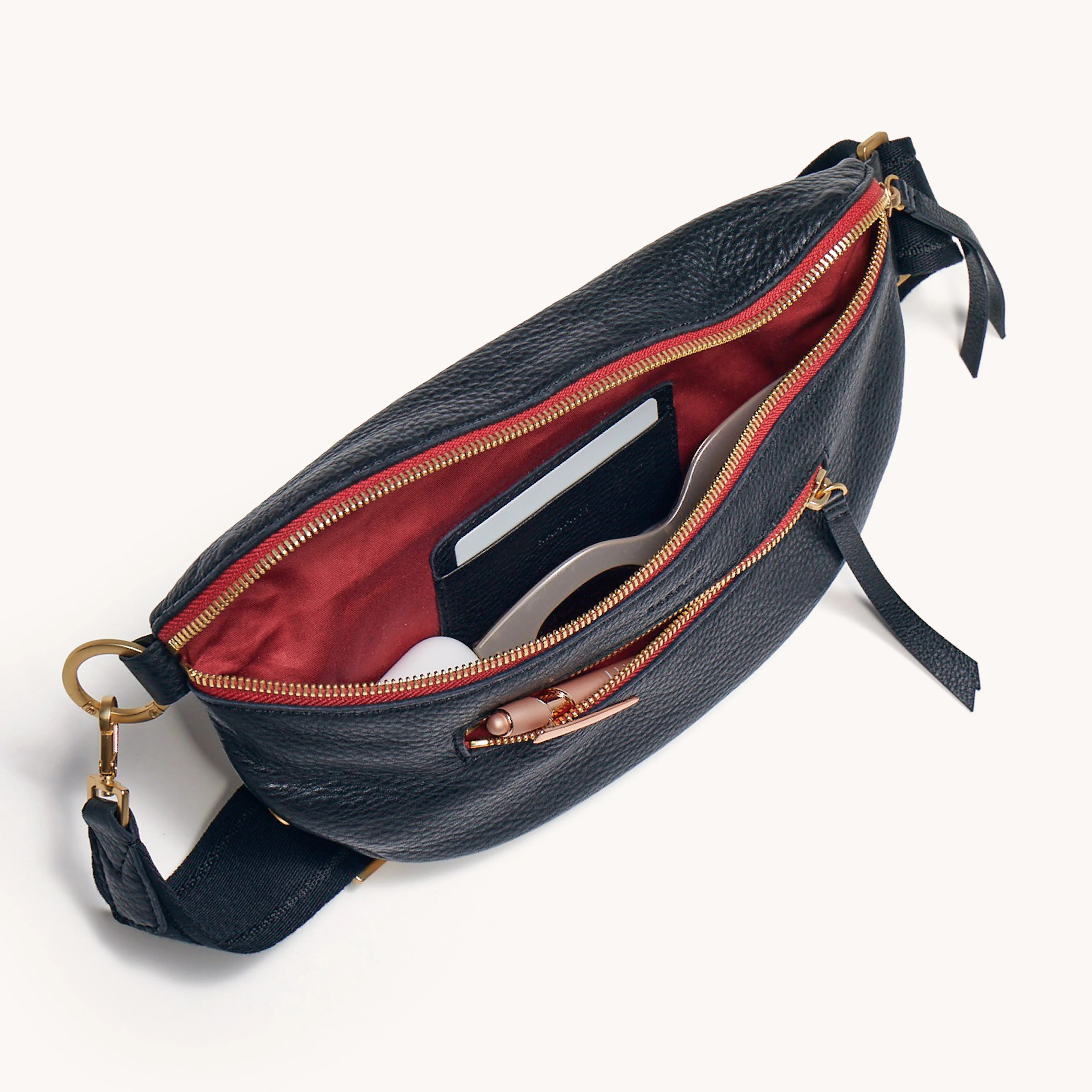 Charles Crossbody | Black/Brushed Gold Red Zip - Image 9